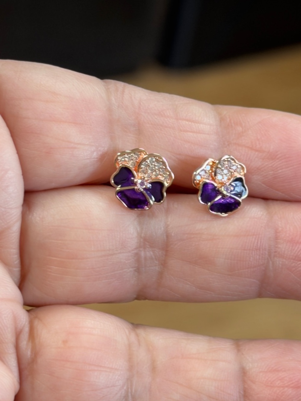 925 Sterling SilverGold-Tone Purple Pansy Flower Stud Earrings - Women's Jewelry